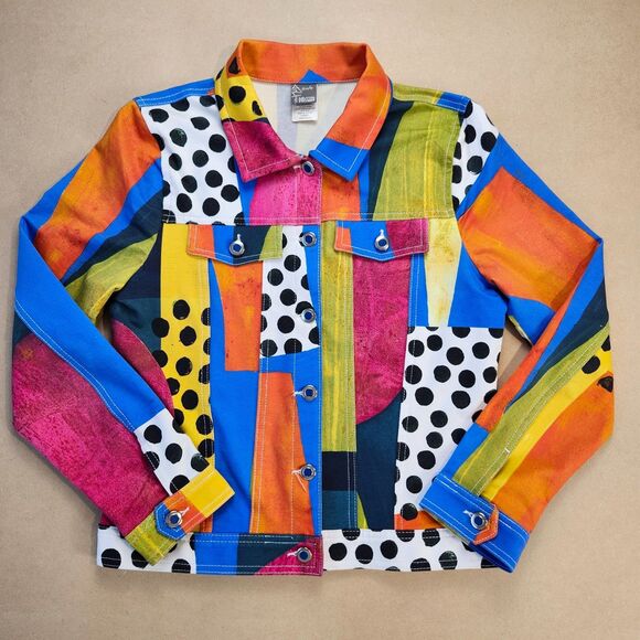 Simply Art by Dolcezza Jacket Multi-Color Abstract Print Artsy Blazer Size Small - Picture 12 of 12